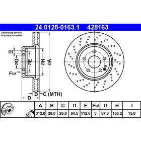 ATE Brzdový kotúč dierovane/vnutorne chladene Ø312mm 24.0128-0163.1_thumb2