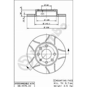 BREMBO Brzdový kotúč drazkovany Ø236mm  08.4475.75_thumb2