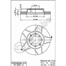 BREMBO Brzdový kotúč drazkovany Ø240mm  09.5285.75_thumb2