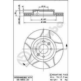 BREMBO Brzdový kotúč drazkovany Ø259mm  09.5802.76_thumb2