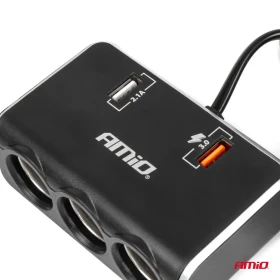 AMIO Predlžovacia zásuvka 2x USB0A QC3.0 12/24V 120W 80cm_thumb4