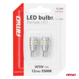 AMIO LED žiarovky CANBUS T10 W5W 12 SMD 3030 Biela 12V 24V_thumb5