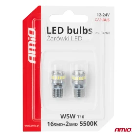 AMIO LED žiarovky CANBUS T10 W5W 16SMD 2SMD 3014 3030 Biela 12V 24V_thumb5