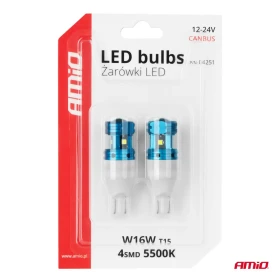 AMIO LED žiarovky CANBUS T15 W16W 4SMD 1860XS Biela 12V 24V_thumb5