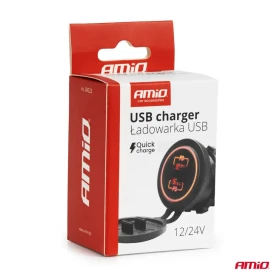 AMIO Vodotesná nabíjačka s ČERVENÝM LED podsvietením 2xUSB C 12/24V_thumb5