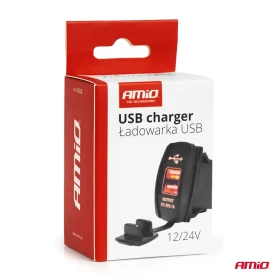 AMIO Vodotesná nabíjačka na telefón v tvare lode s ČERVENÝM LED podsvietením 2xUSB 12/24V_thumb5