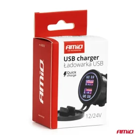 AMIO Vodotesná nabíjačka s MODRÝM LED podsvietením 2xUSB QC3.0 12/24V_thumb5