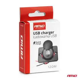 AMIO Nabíjačka do auta 2x USB štvorcová s červeným LED podsvietením 12/24V vodotesná_thumb5