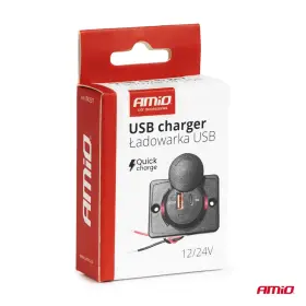 AMIO Nabíjačka do auta USB + USB-C štvorcová s červeným LED podsvietením 12/24V vodotesná_thumb5