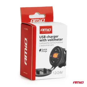 AMIO Nabíjačka do auta 2x USB-C s testerom napätia 12/24V vodotesná_thumb5