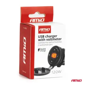AMIO Vodotesná USB + USB-C QC3.0 nabíjačka s voltmetrom a spínačom 12/24V_thumb5