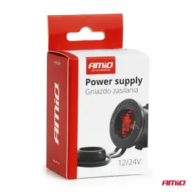 AMIO Zásuvka do zapaľovača auta s červeným LED podsvietením 12/24V vodotesná_thumb5