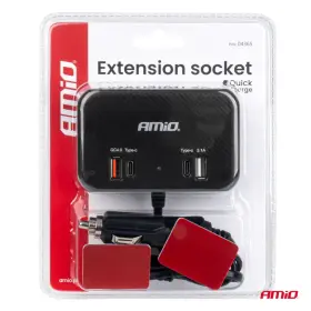 AMIO Predlžovacia zásuvka 1x USB-A 1x USB-C QC4.0 12/24V 120W 80cm_thumb8