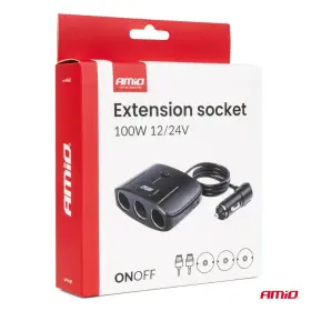 AMIO Predlžovacia zásuvka 2x USB-A ON/OFF 12/24V 100W 70cm_thumb10
