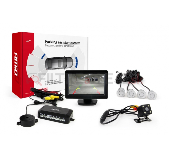 AMIO asistenty parkovania TFT01 4,3 s kamerou CAM-315 LED, 4-senzorové strieborné.jpg