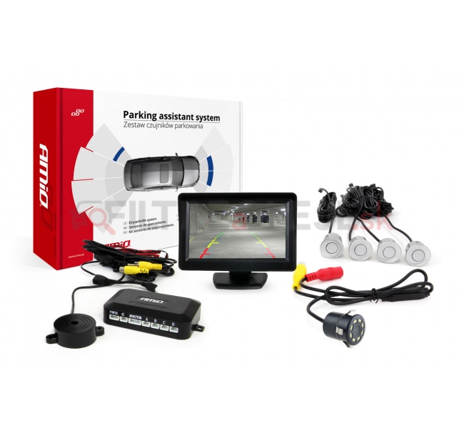 AMIO asistenty parkovania TFT01 4,3 s kamerou CAM-308 LED, 4-senzorové strieborné.jpg