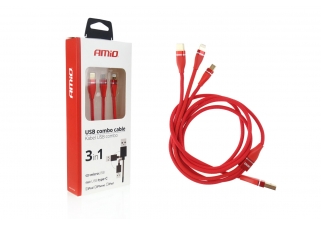 AMIO multi-kábel pre telefón USB C micro USB 120cm červený FullLINK 3.1A UC-7.jpg
