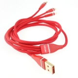 AMIO multi-kábel pre telefón USB C micro USB 120cm červený FullLINK 3.1A UC-7  1.jpg