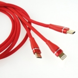 AMIO multi-kábel pre telefón USB C micro USB 120cm červený FullLINK 3.1A UC-7  2.jpg